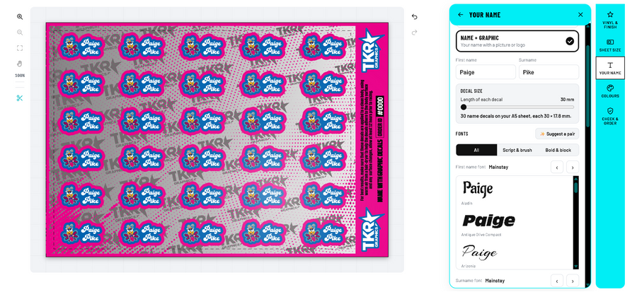 NAME DECAL SHEET