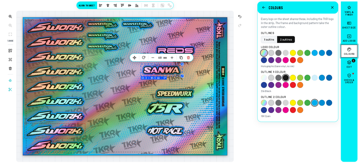 The TKR sponsor decal designer